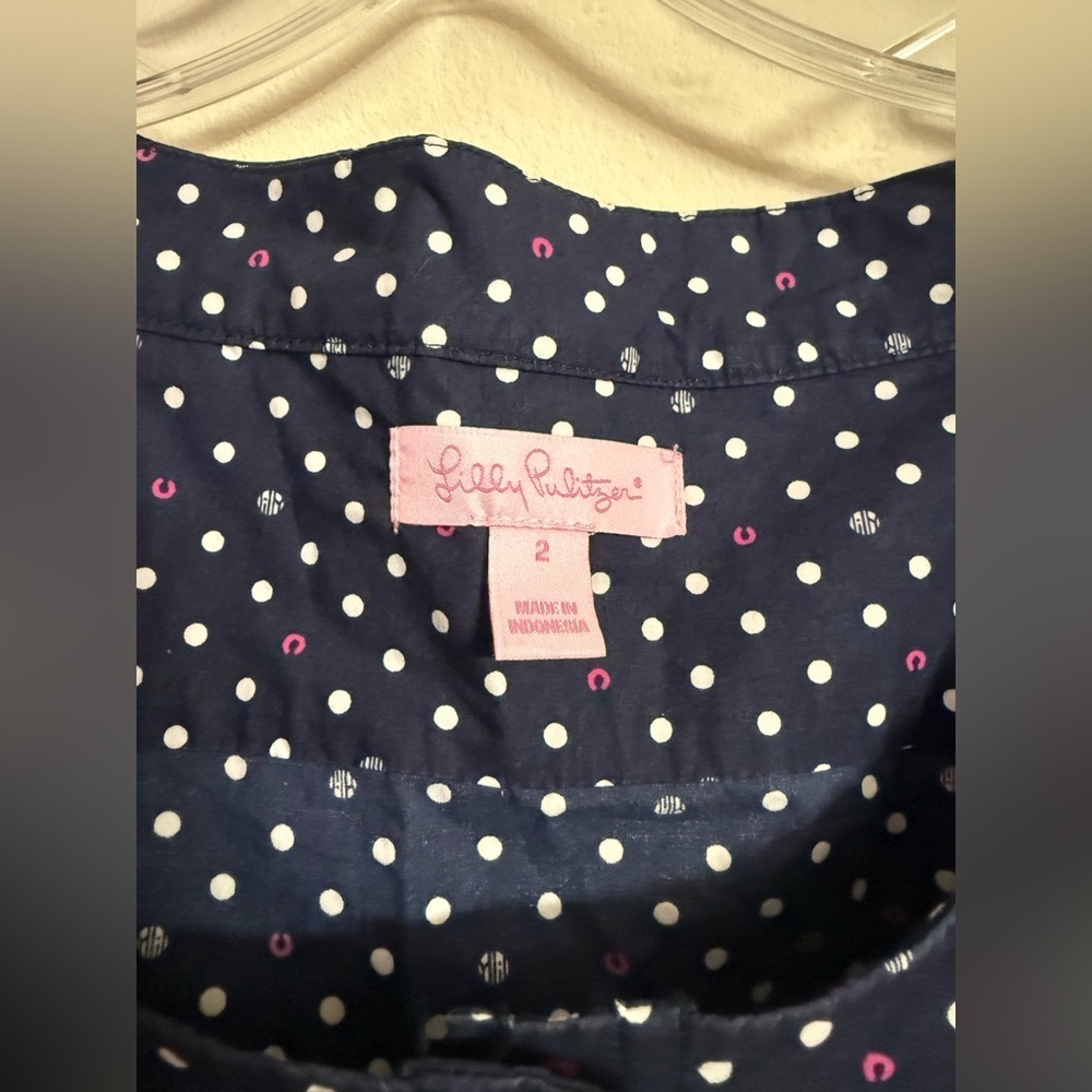 Lilly Pulitzer Dress Womens Navy Polka Dot Fit Flare Cotton Lined Size 2 - Picture 2 of 5